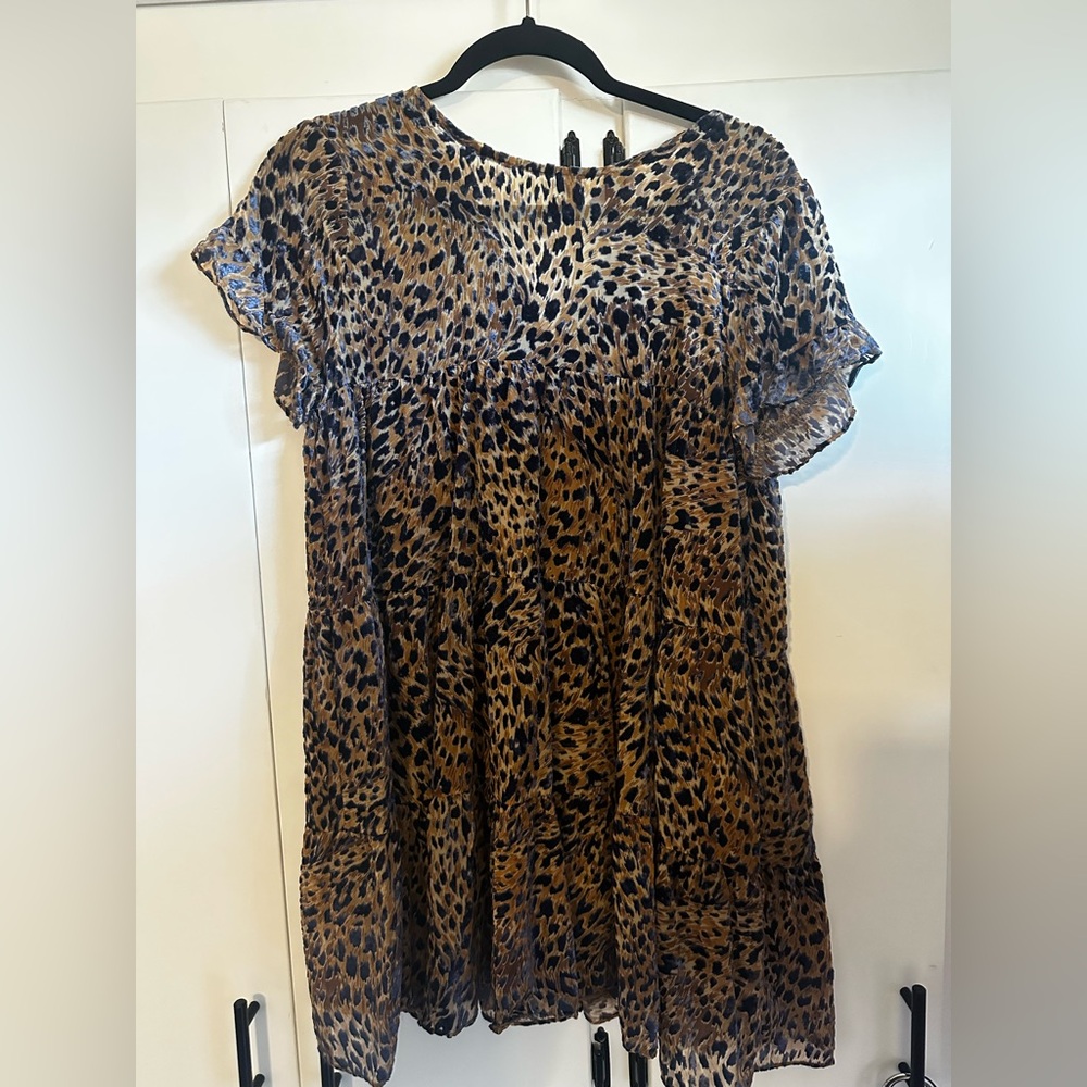 Karlie Leopard Print Babydoll Dress - Brown Size M